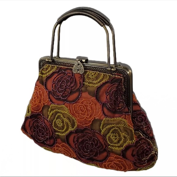 Anthropologie Handbags - Unique Vintage Chic Floral Embroidered Handbag with Metal Frame